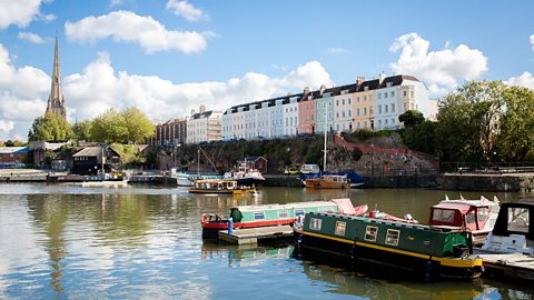 Bristol harbour with the colourful Redcliffe merchant housing in the background. Merchants involved in the slave trade