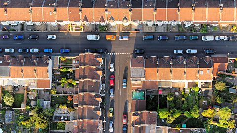 An aerial photo of houses on a street in Bristol