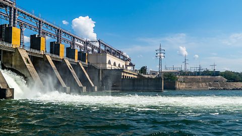 Hydroelectic power - an image of a dam being used to trap water to power a turbine