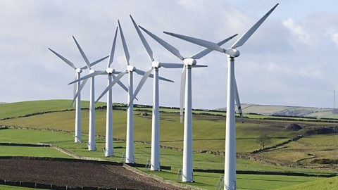 Wind turbines in a field