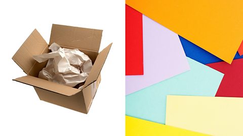 Cardboard, paper and coloured card