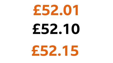 £52.01, £52.10 and £52.15 in ascending order.