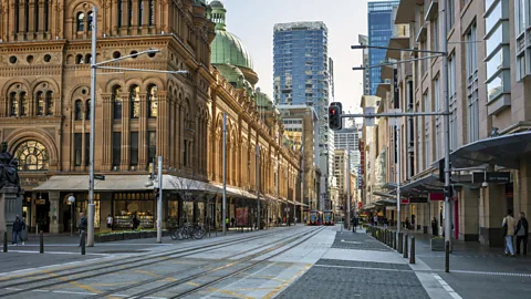 Empty city street and shops during the coronavirus pandemic, Sydney, Australia