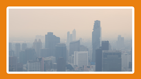 A view of skyscrapers in Bangkok, Thailand in 2018 with lots of air pollution