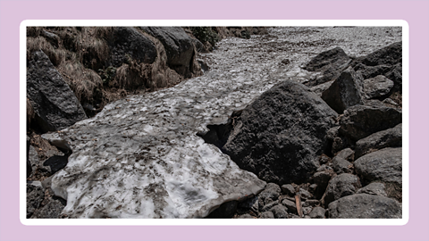 Dirty snow in the foothills of the Himalayan mountains