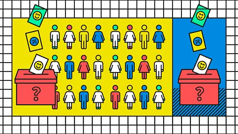 Illustration of people and ballots