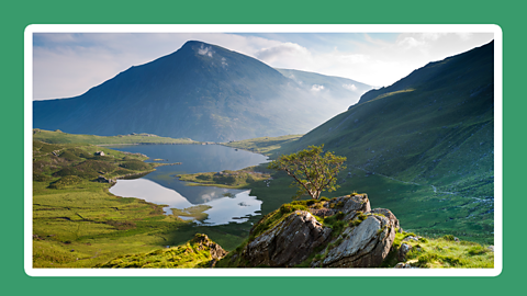 A mountain and a lake in Cwm Idwal, Snowdonia, North Wales