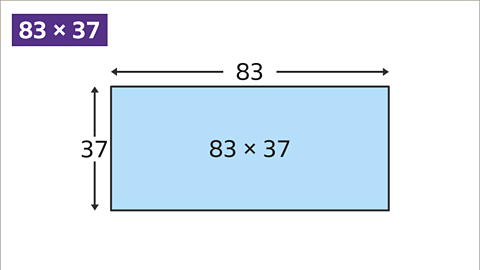 A rectangle labelled with eighty three multiplied by thirty seven. Height is labelled as thirty seven and width is labelled as eighty three.