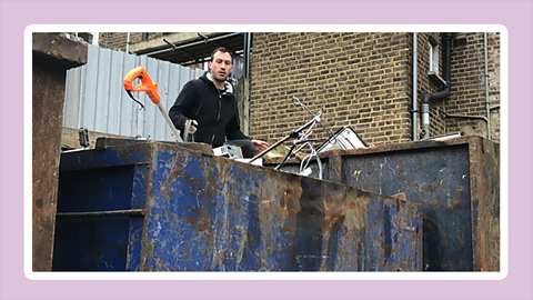 Arthur photo in a skip looking for waste objects