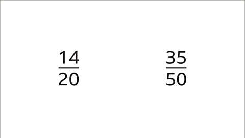 The two fractions fourteen twentieths and thirty five fiftieths.