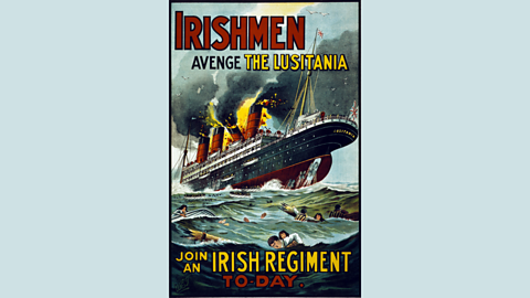 Recruitment poster from World War One about the sinking of the Lusitania