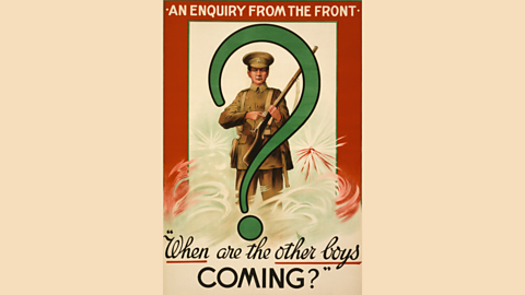 Recruitment poster from World War One with a solider on the front asking for help