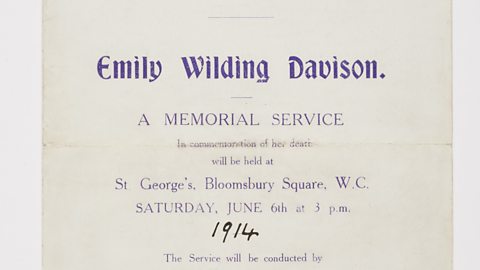 Programme for a remembrance service for Emily Wilding Davison.