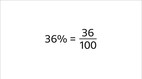 Thirty six percent equals thirty-six one hundredths.