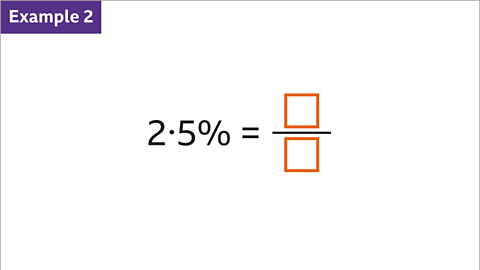 Example 2. Two point five percent equals blank fraction.