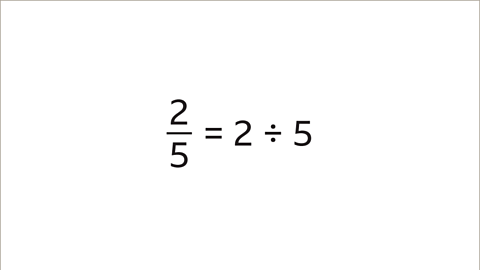 Two fifths equals two divided by five.