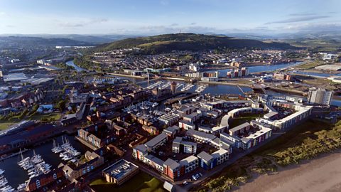 Aerial view of Swansea in Wales.