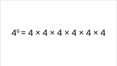 Four to the power of six equals four multiplied by four multiplied by four multiplied by four multiplied by four multiplied by four.