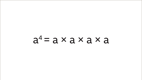 A to the power of four equals a multiplied by a multiplied by a multiplied by a.