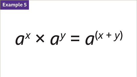 Example 5: A to the power of x multiplied by a to the power of y equals a to the power of x plus y.