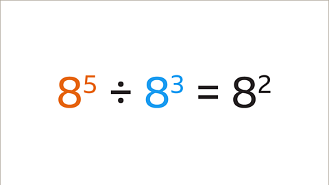 Eight to the power of five divided by eight cubed equals eight squared.