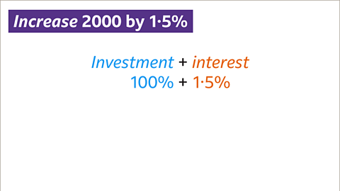 Increase two-thousand by one point five percent. Investment; one-hundred percent (highlighted blue) plus interest; one point five percent (highlighted orange). 