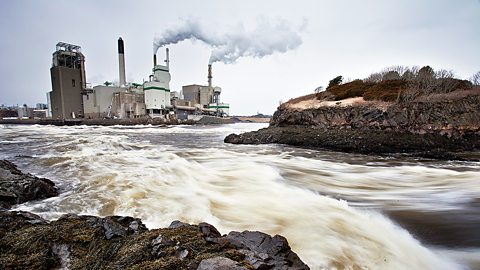 River water running from a pulp mill