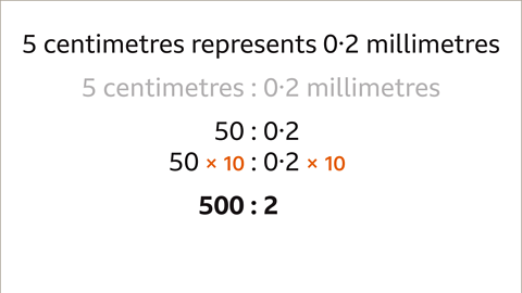 Fifty to zero point two. Fifty multiplied by ten to zero point two multiplied by ten. Five-hundred to two.