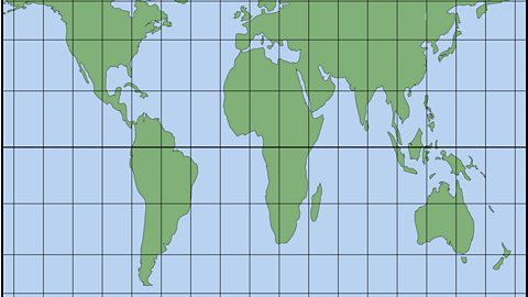 A Peters map projection. It is 2D. The continents are bigger in this map but they have been stretched so look longer than on the first map.