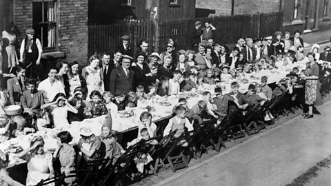 A VE Day street party on 8 May 1945.