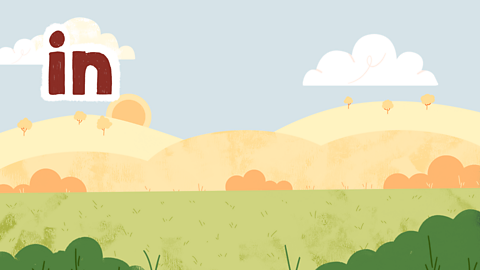 Morning time in a field, with word 'in' next to it.