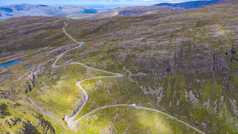 Aerial view of road in the Western Highlands near Applecross