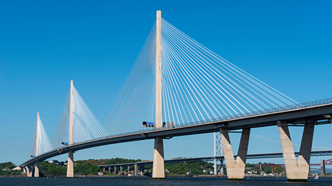 Queensferry Crossing as seen from South Queensferry on a sunny day