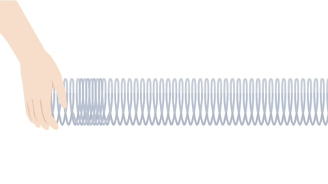 illustration of hand pushing coiled metal spring with highlighted compression 