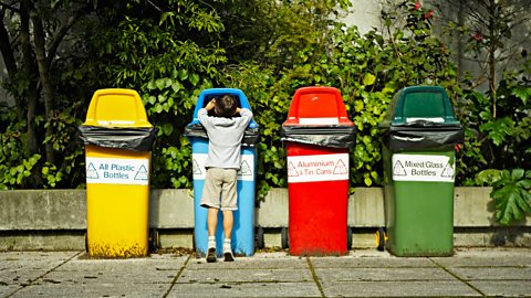 DonSmith/Alamy Colours are often used to help convey information about which recycling bins rubbish should be sorted into (Credit: DonSmith/Alamy)