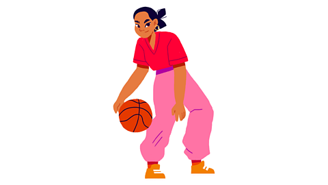 A girl playing basketball.