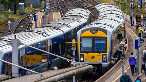 Train at a platform in a Great Victoria Street station, Belfast