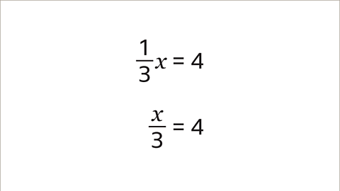 The same equation as previous. Written below: X over three equals four.