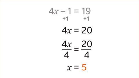 The same slide as previous now with x equals five highlighted orange.