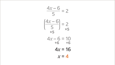 The same slide as previous now with x equals four highlighted orange.