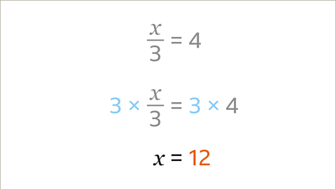 The same equation as previous. Written below: x equals twelve – highlighted orange.