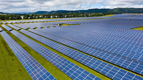 Lots of solar panels lined up at Errol solar farm near Perth