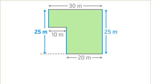 The same image as the previous. Written left of the two combined vertical edges: twenty five metres. 