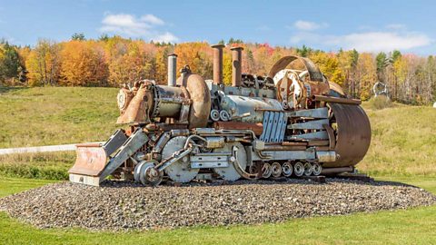 Sculpture of a steam train made from scrap metal