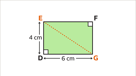  The same image as the previous. A dashed line has been drawn between vertices E and G. The dashed line and the vertices E and G are coloured orange.