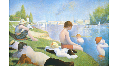 A painting by Georges Seurat called Bathing at Asnieres, 1883.