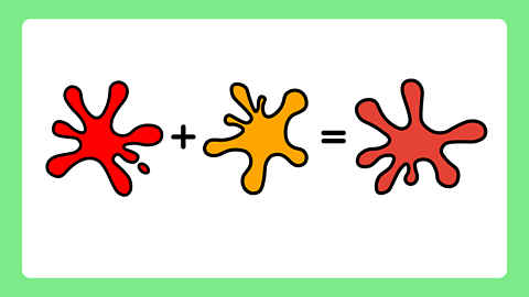 One red and one orange splodge adding up to make an vermillion paint splodge.