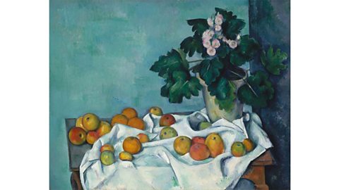 Still Life with Apples and a Pot of Primroses Paul Cézanne.