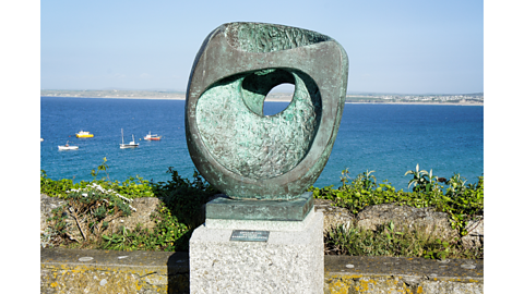 An outdoor display of one of Barbara's bronze sculptures called 'Epidauros II'