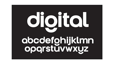 The word digital and the alphabet in white against black background